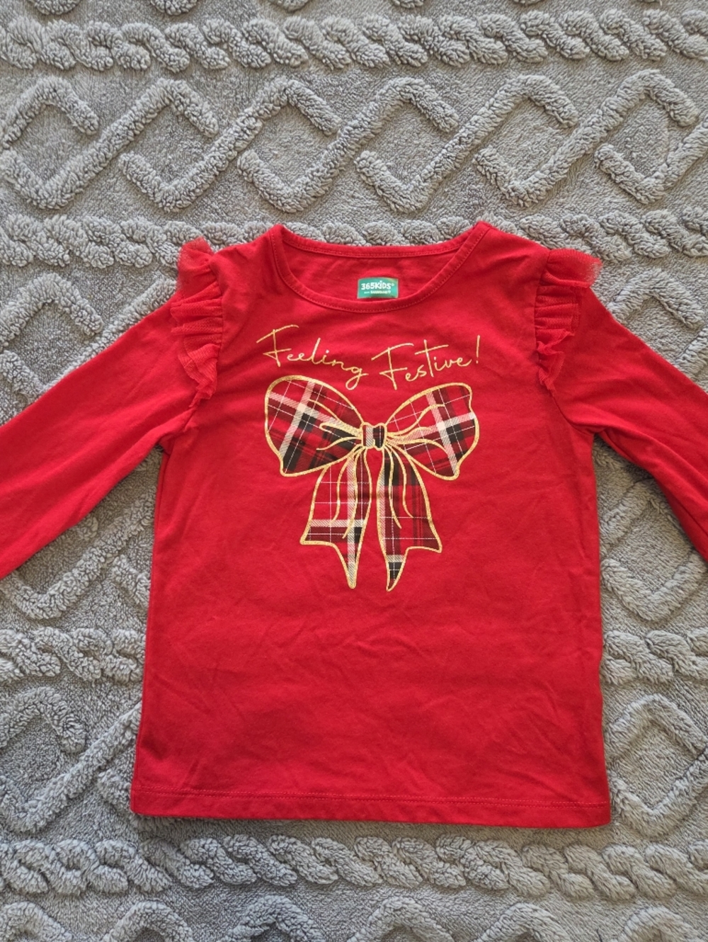 Garanimals Size 5 Girls' Red Long-Sleeve Holiday Bow Top, Christmas